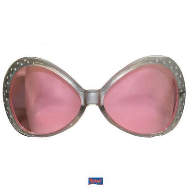 Brille silber mit Strass / rosa Gläser Folat