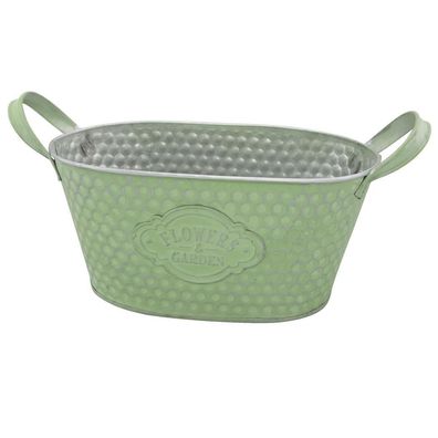 Riffelmacher Blumentopf mit Henkel Metall grün gewaschen 23x13,5x11 cm