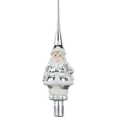 Christbaumspitze Santa 28cm silber Inge-Glas