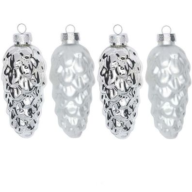 Christbaumschmuck Zapfen 4 Stk 9cm Frosty Silver