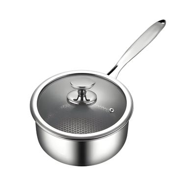 Saucentopf mit Deckel aus hochwertigem 18/10 Edelstahl ?24 cm in Silber Wabenstruktur