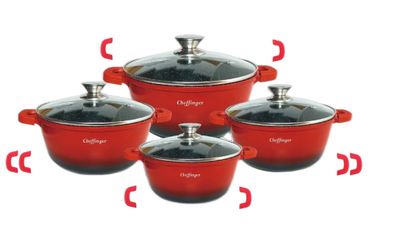 8 tlg Kochtopf Set Topf Induktion Anti Haft 20-24-28-32cm Geschirrset Rot