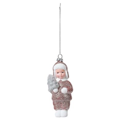 Christbaumschmuck Junge mit Baum Kunststoff 13,5 cm Rosa-Mix Inge-Glas