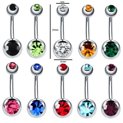 Bauchnabel Piercing mit Edelsteinen diverse Farben Edelstahl Silber