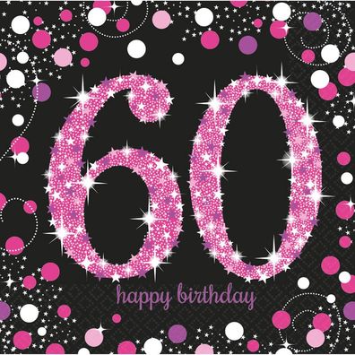 Servietten Sparkling Celebration 60 Jahre pink prismatisch 16 Stk