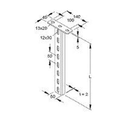 1St. Niedax HUF 50/700 Hängestiel, U-Profil, 50x22x700 mm feuer HUF50700