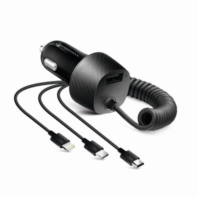 Forcell Universal 3in1 KFZ 3,4A USB Charger Typ-C Micro-USB iOS Auto-Ladegerät