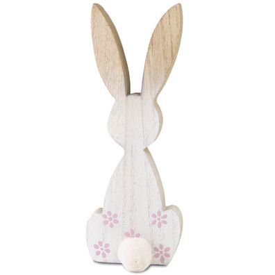 Hase mit Wuschel Holz weiß 19,5 cm