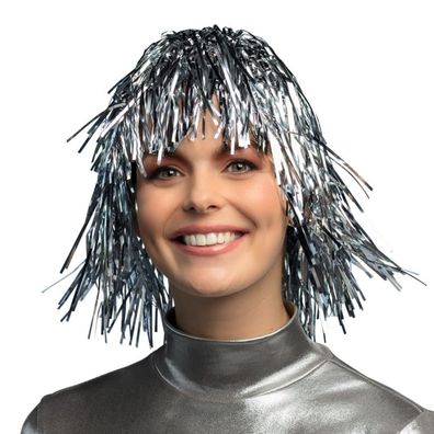 Perücke Lametta Metallic silber Boland