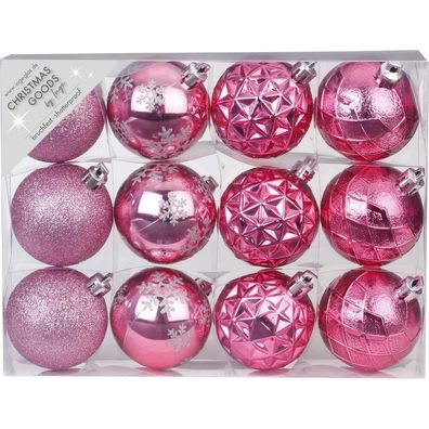 Weihnachtskugeln Kunststoff 12 Stk 6 cm Rosa-Mix