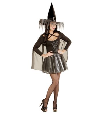 Silberne Glimmer Hexe Kleid mit Cape und Hut