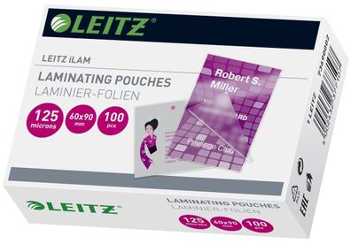 Leitz 7369-00-02 7369 Folientasche 125 Micron, für Visitenkarten, 100 Stück