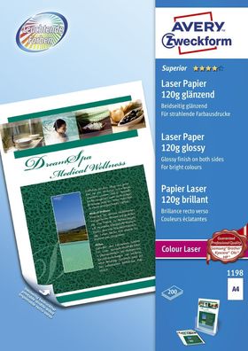 Avery Zweckform® 1198 1198 Superior Colour Laser Papier, DIN A4, beidseitig beschi