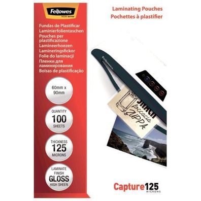 Fellowes® 5397402 Laminierfolie Capture - 60 x 90 mm, glänzend, 125 mym, 100 Stück