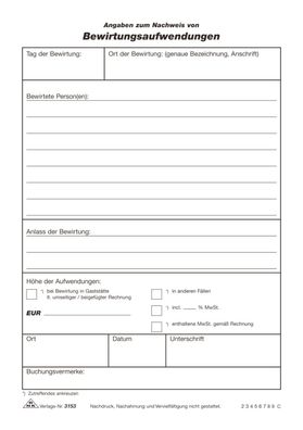 RNK Verlag 3153 Bewirtungsspesen - Block, 50 Blatt, DIN A5