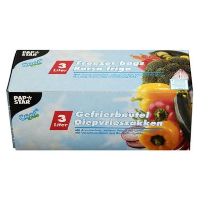 PapStar 14158 Gefrierbeutel - 3 L, LLDPE-Folie, transparent, 75 Stück, Verschlussc