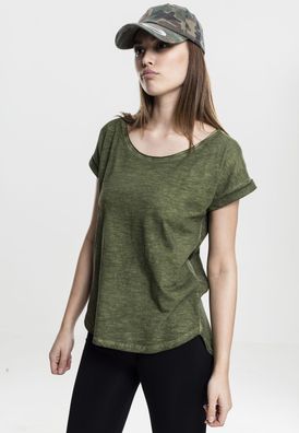 Urban Classics Female Shirt Ladies Long Back Shaped Spray Dye Tee Olive