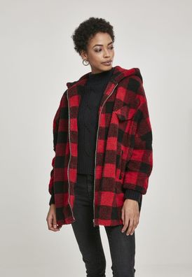 Urban Classics Damen Winterjacke Ladies Hooded Oversized Check Sherpa Jacket Firer