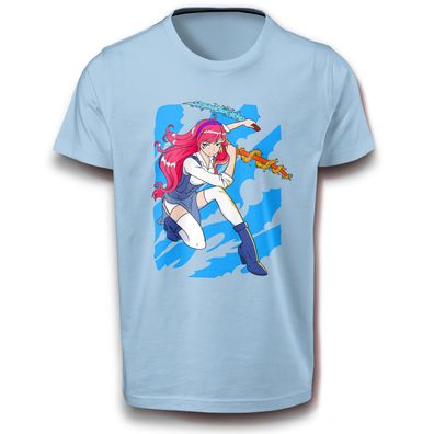 Anime Mädchen Feuer & Wasser Schwert Japan Streitkräfte T-Shirt M - XL Baumwolle