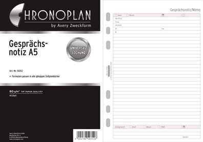 Chronoplan 50312 Ersatzeinlage "Gesprächsnotiz" A5 40 Blatt