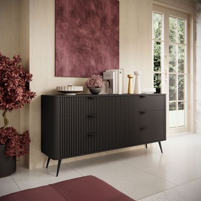 FURNIX Kommode Briane 163 Sideboard schwarz mit Schubladen