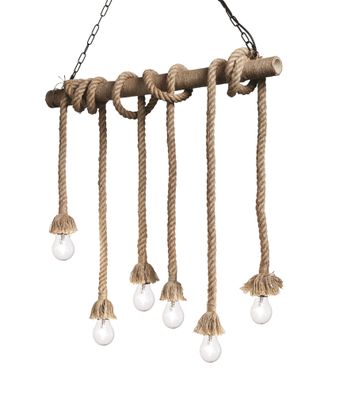 Ideal Lux CANAPA SP6 Pendelleuchte mit E27 Fassungen aus Natur Hanfseil