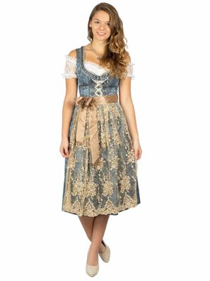 Dirndl Minna 70er Länge blau gold - Größe: 34