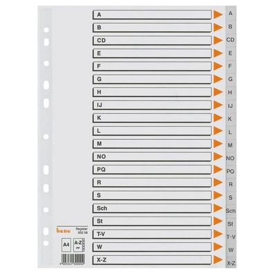 bene 93208 Ordnerregister DIN A4 Vollformat A-Z grau 21-teilig