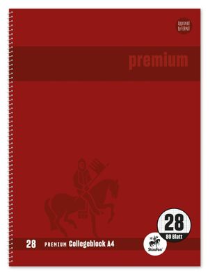 Staufen® 734451280 Collegeblock Premium LIN 28 - A4, 80 Blatt, 90 g/qm, rot, karie