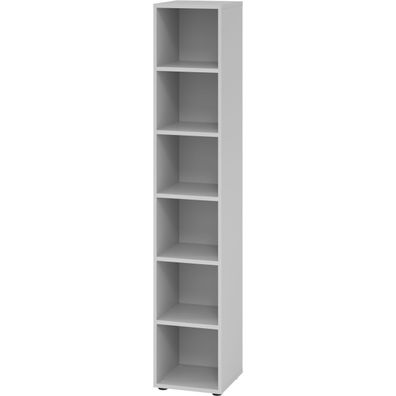 bümö Regal grau, Standregal aus Holz für 6 Ordnerhöhen - Bücherregal groß 40 cm schma