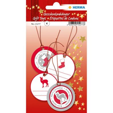 HERMA Weihnachts-Geschenkanh„nger 3D, rund, rot/silber