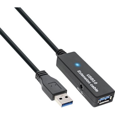 InLine® 35656 USB 3.0 Aktiv-Verlängerung, Stecker A an Buchse A, schwarz, 15m