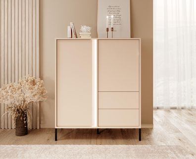 FURNIX Highboard Derute 2D2S Kommode mit schwarzen Metallfüßen Beige