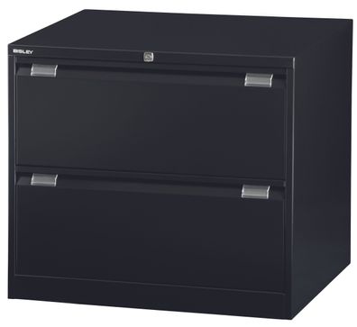 BISLEY Hängeregistraturschrank mit Schloss aus Metall in schwarz, 2 Schubladen, doppe