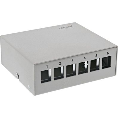 InLine® 76266 Patchfeld-Dose Aufputz für 6x Keystone RJ45, Metall, lichtgrau RAL7035