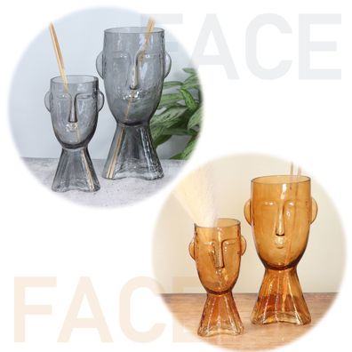 Glas Vase FACE Gesicht anthrazit/schwarz amber/braun H:23,5cm/31,5cm modern