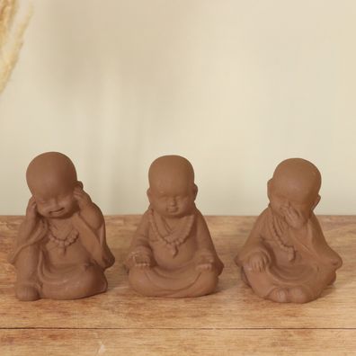 Deko-Objekt Buddha Figur Trio 3er-Set sitzend Relax 9x7x11cm dicker rostfarben