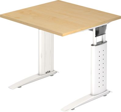 bümö höhenverstellbarer Schreibtisch U-Serie 80x80 cm in Ahorn, Gestell in weiß - PC