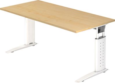 bümö höhenverstellbarer Schreibtisch U-Serie 160x80 cm in Ahorn, Gestell in weiß - PC