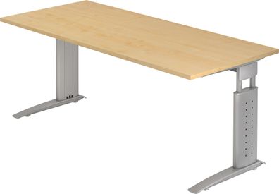 bümö höhenverstellbarer Schreibtisch U-Serie 180x80 cm in Ahorn, Gestell in Silber -