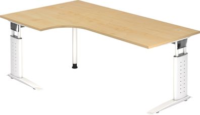 bümö höhenverstellbarer Eckschreibtisch U-Serie 200x120 cm in Ahorn, Gestell in weiß