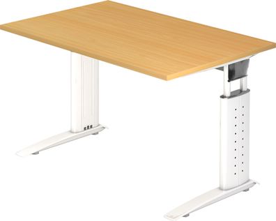 bümö höhenverstellbarer Schreibtisch U-Serie 120x80 Buche, Gestell in weiß - PC Tisch