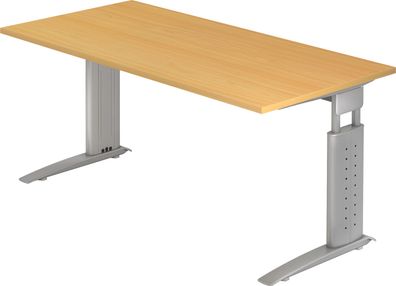 bümö höhenverstellbarer Schreibtisch U-Serie 160x80 Buche, Gestell in Silber - PC Tis