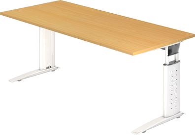 bümö höhenverstellbarer Schreibtisch U-Serie 180x80 Buche, Gestell in weiß - großer P