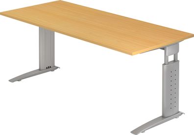 bümö höhenverstellbarer Schreibtisch U-Serie 180x80 Buche, Gestell in Silber - großer