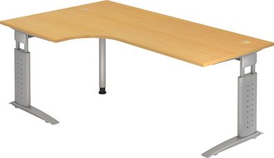 bümö höhenverstellbarer Eckschreibtisch U-Serie 200x120 Buche, Gestell in Silber - Sc