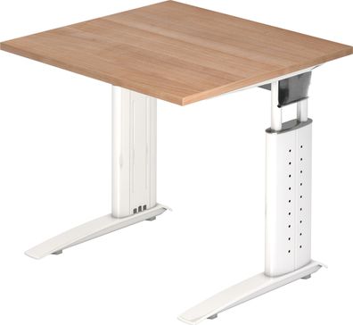 bümö höhenverstellbarer Schreibtisch U-Serie 80x80 Nussbaum, Gestell in weiß - PC Tis