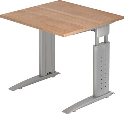 bümö höhenverstellbarer Schreibtisch U-Serie 80x80 Nussbaum, Gestell in Silber - PC T