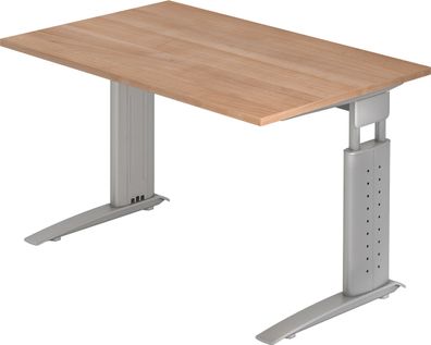 bümö höhenverstellbarer Schreibtisch U-Serie 120x80 Nussbaum, Gestell in Silber - PC