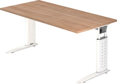 bümö höhenverstellbarer Schreibtisch U-Serie 160x80 Nussbaum, Gestell in weiß - PC Ti